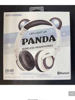 Panda LED Light Up Wireless Headphones - White & Black new in box